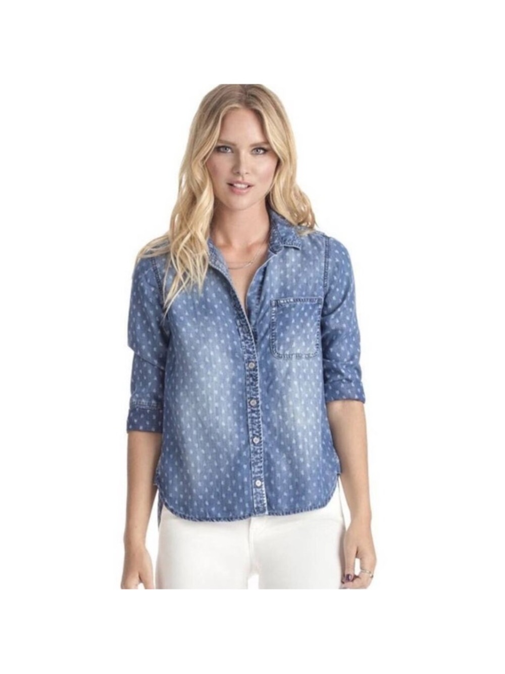 Anthropologie Cloth & Stone Printed Denim Chambray Button Down Shirt S
